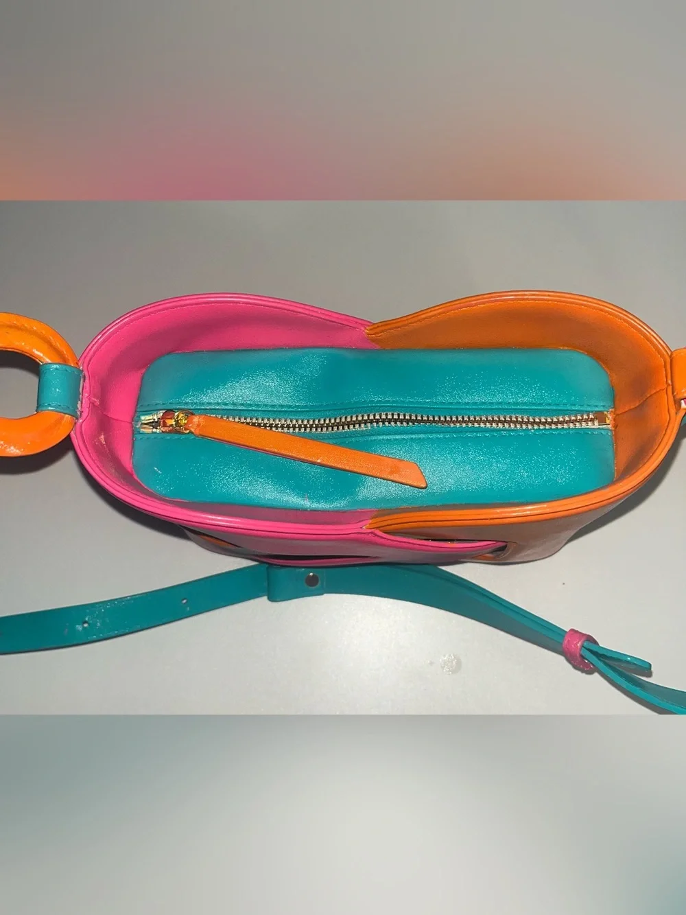 Vibrant Colorblock Crossbody Bag in Orange, Pink & Teal Custom Painted